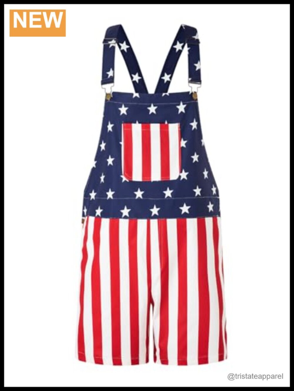 American Flag Overall Jumpsuit Sleeveless Adjustable Straps Button Closure